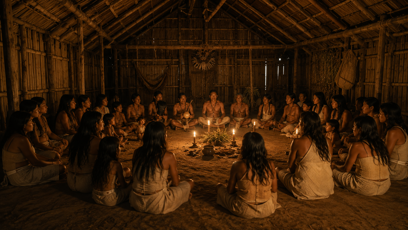 Cerimônia tradicional Guarani Mbya realizada dentro da Casa de Reza